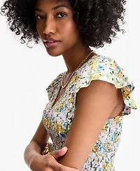 On 34th Women's Printed Smocked Flutter-Sleeve Midi Dress