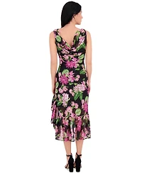 kensie Women's Floral-Print Chiffon Flounce Dress