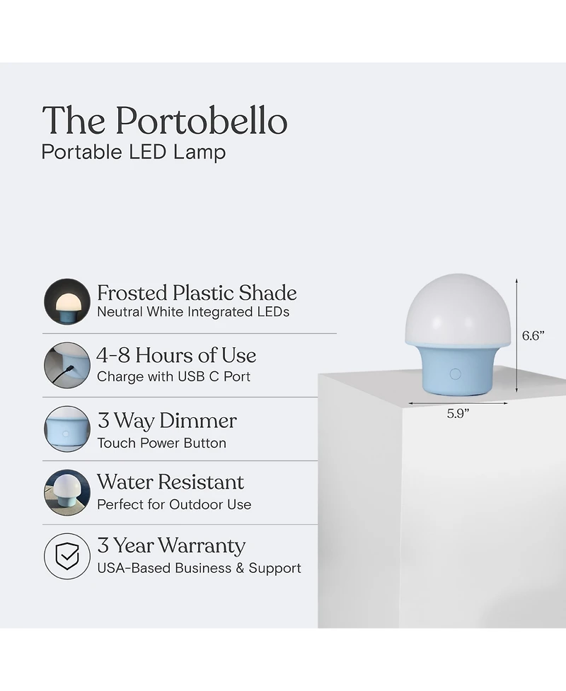 Portobello 6.6' Indoor/Outdoor Usb-c Rechargeable Portable Led Table Lamp with 3-Way Dimmer