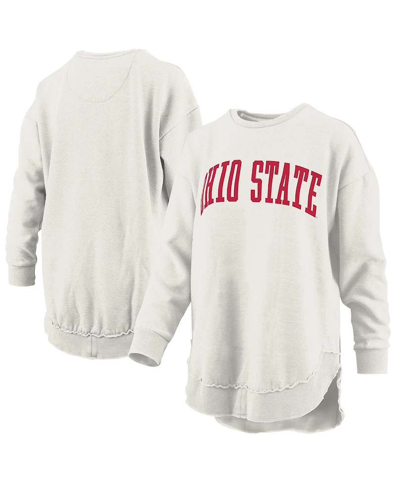 Pressbox Women's Oatmeal Ohio State Buckeyes Melange Poncho Vintage Fleece Long Sleeve Pullover Sweatshirt