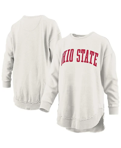 Pressbox Women's Oatmeal Ohio State Buckeyes Melange Poncho Vintage Fleece Long Sleeve Pullover Sweatshirt