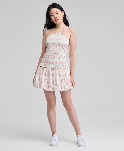 And Now This Women's Printed Cotton Halter Smocked Bubble-Hem Dress, Exclusively at Macy's