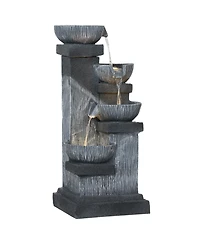 Outsunny 4-Tier 33.5" Outdoor Waterfall Fountain with Led Lights, Pump