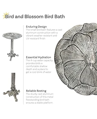 Bird and Blossom Cast Aluminum Metal Bird Bath - Antique Gray - 13"