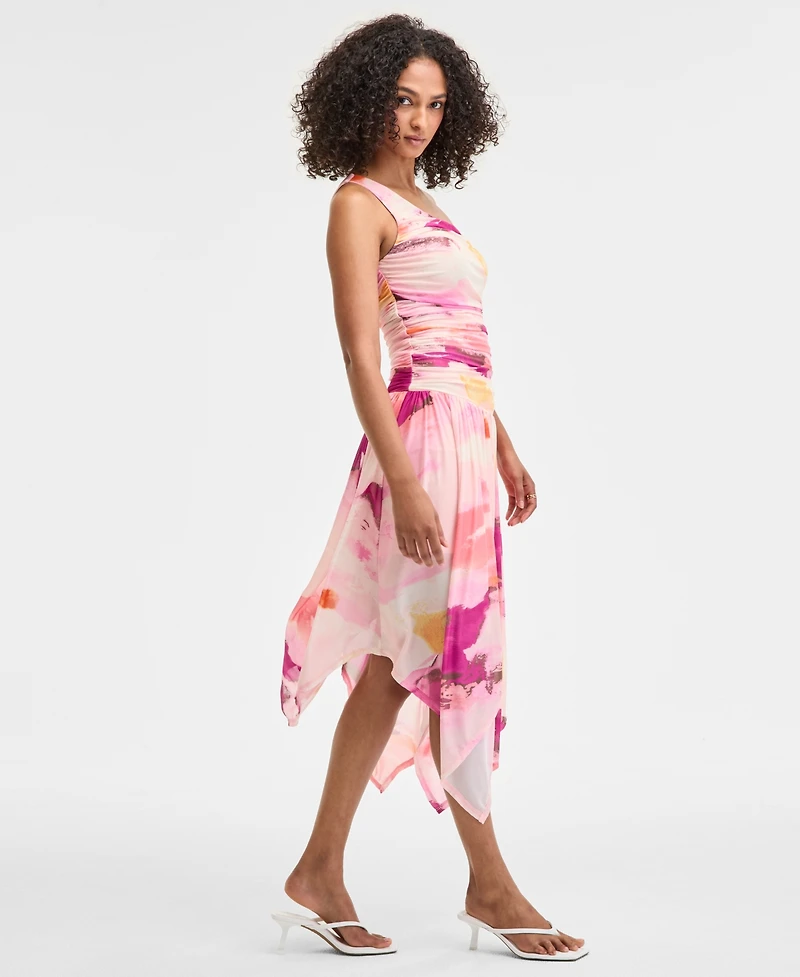 Bar Iii Women's Printed Mesh One-Shoulder Dress, Exclusively at Macy's