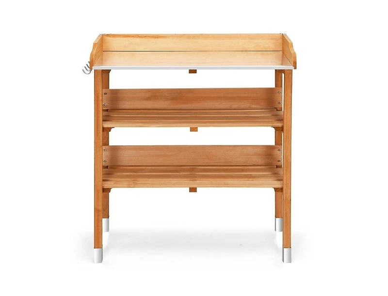 Outdoor Garden Bench Table with Bottom Storage Shelves for Patio and Yard Organization