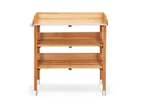 Outdoor Garden Bench Table with Bottom Storage Shelves for Patio and Yard Organization