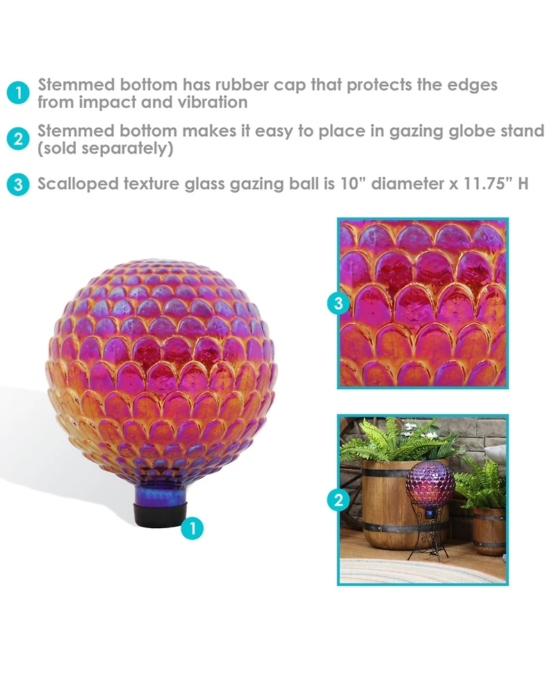 Scalloped Texture Indoor/Outdoor Gazing Globe Glass Garden Ball - 10" Diameter - Red