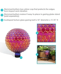 Scalloped Texture Indoor/Outdoor Gazing Globe Glass Garden Ball - 10" Diameter - Red
