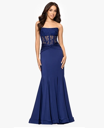 Blondie Nites Juniors' Embroidered Corset Trumpet Gown