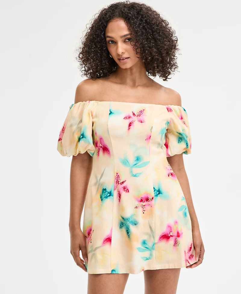 Bar Iii Women's Printed Off-The-Shoulder Mini Sheath Dress, Exclusively at Macy's
