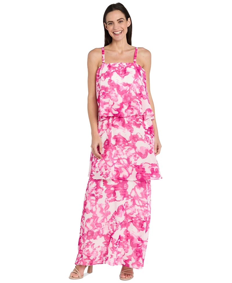R & M Richards Women's Printed Tiered Chiffon Dress