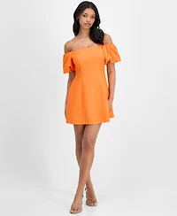 Bar Iii Women's Off-The-Shoulder Balloon-Sleeve A-Line Dress, Exclusively at Macy's