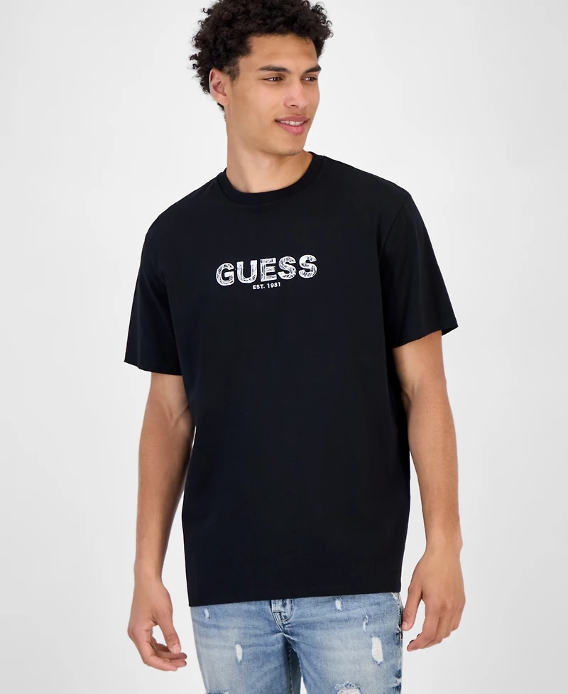 Guess Men's Short Sleeve Embroidered Logo Crewneck T-Shirt