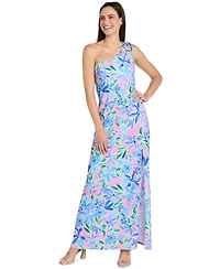 R & M Richards Women's Hardware-Trim One-Shoulder Maxi Dress