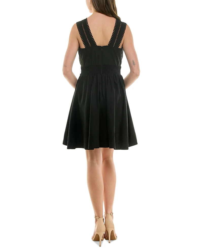 Taylor Women's Deep V-Neck Ladder-Trim Fit & Flare Dress