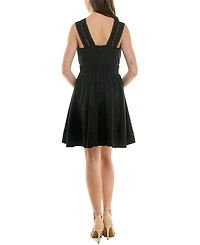 Taylor Women's Deep V-Neck Ladder-Trim Fit & Flare Dress