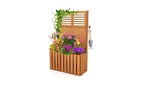 Wooden Planter Box with Metal Hooks for Efficient Gardening Setup