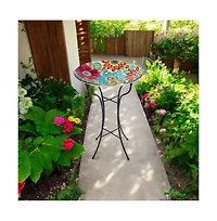 Painted Glass Outdoor Bird Bath with Stand for Garden Decoration