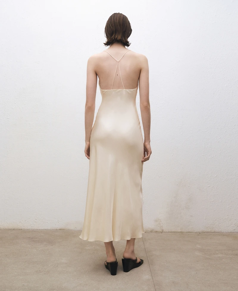 Mango Women's Draped Neckline Silk Dress