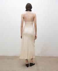 Mango Women's Draped Neckline Silk Dress