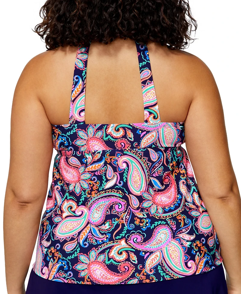 Island Escape Plus Paisley-Print H-Back Tankini Top, Exclusively at Macy's