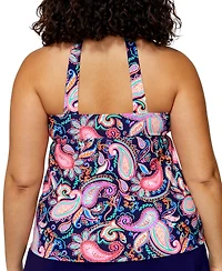 Island Escape Plus Paisley-Print H-Back Tankini Top, Exclusively at Macy's