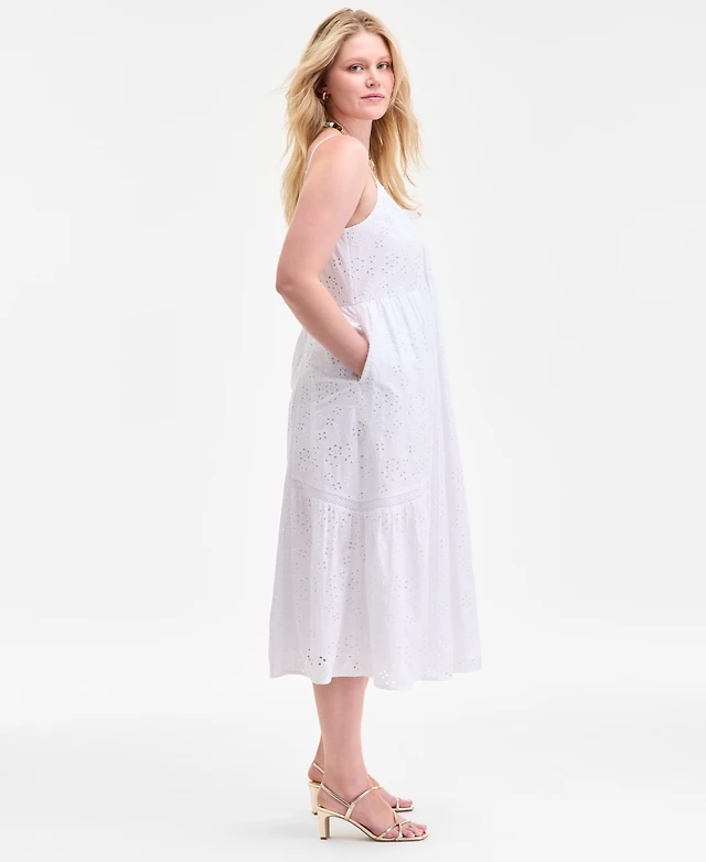 macys midi white dress And Now This Women's Cotton Corset Ruffled Sleeveless Midi Dress, Created  For Macy's In White Clip Dot