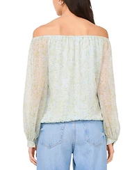 Vince Camuto Women's Printed Off-The-Shoulder Long-Sleeve Tie-Front Blouse