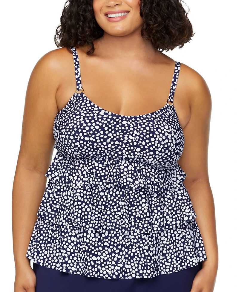 Island Escape Plus Size Dot-Print Tiered Tankini Top, Exclusively at Macy's