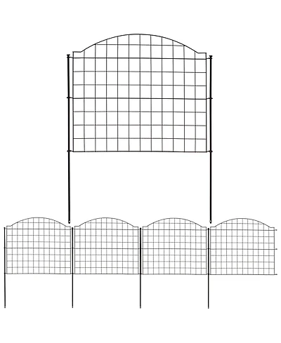 Outdoor Lawn and Garden Steel Arched Grid Style Decorative Border Fence Panel Set - 12.5' - Black - 5pk