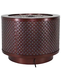 Metal Cylinder Bubbler Outdoor Water Fountain - 11.75-Inch - Features Led Lights and Repeating Diamonds Pattern