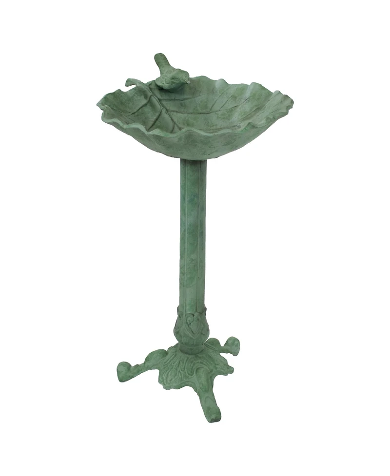 Autumnal Leaf Cast Aluminum Metal Bird Bath - Green Patina - 11.75"