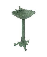 Autumnal Leaf Cast Aluminum Metal Bird Bath - Green Patina - 11.75"