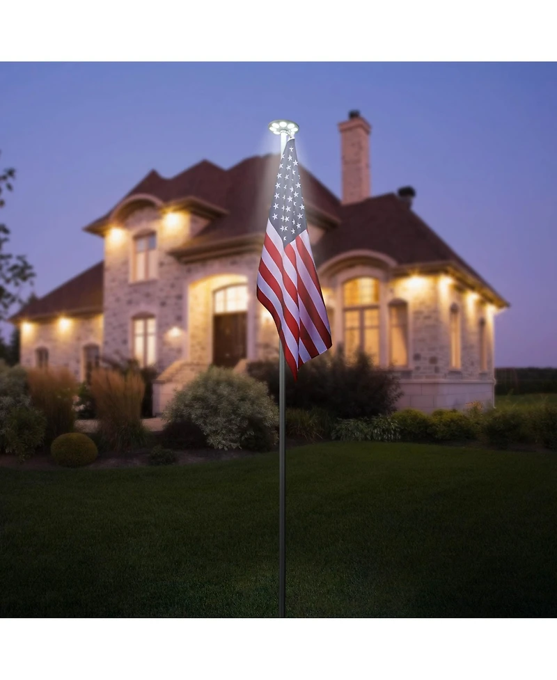 Yescom Bravery 20Ft Sectional 13Gauge Aluminum Flag Pole Kit with 136 Led Solar Light Us Flag Top Outside House Outdoor
