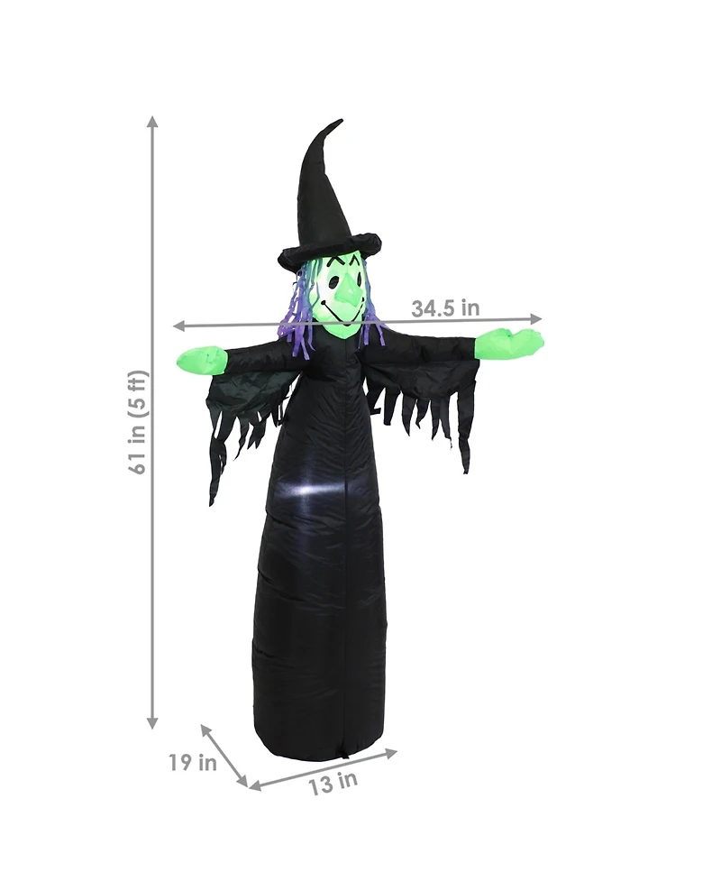 Outdoor Wendolyn the Wicked Witch Self-Inflating Halloween Inflatable Yard Decoration with Led Lights and Built-In Fan - 5'