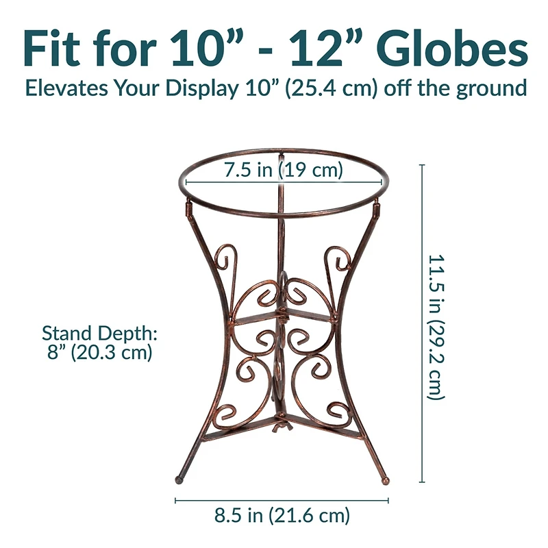 Indoor/Outdoor Decorative Steel Scroll Gazing Ball Stand for 10" or 12" Outdoor Garden Globes - 11" H