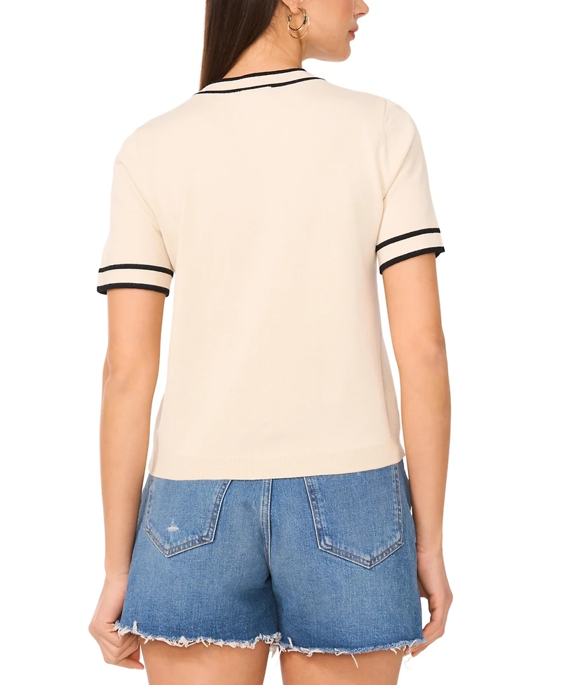 Vince Camuto Women's Striped-Edge Short-Sleeve Sweater
