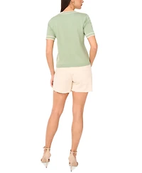 Vince Camuto Women's Striped-Edge Short-Sleeve Sweater