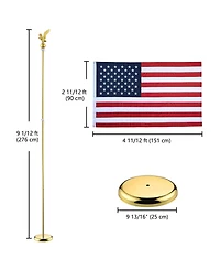 Yescom 8Ft Indoor Flag Pole Kit Eagle Topper Aluminum Gold Pole with Base 3x5Ft Us Flag for Office School City Hall