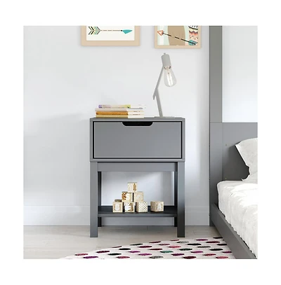 Samuel Kids Single-Drawer Night Stand With Solid Wood Frame, Side Table For Bedroom Open Shelf