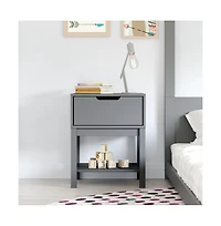 Samuel Kids Single-Drawer Night Stand With Solid Wood Frame, Side Table For Bedroom Open Shelf