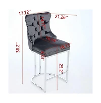 Set of 2 Velvet Counter Height Stools, 25.2" Kitchen Island Chairs with Button Tufted Back, Rivet Trim and Chrome Metal Base -The Pop Home