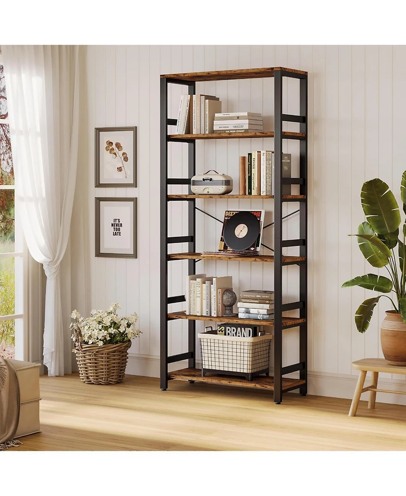 Bookshelf, 31.5in Wide Shelf 6 Tier Bookcase, 110lbs/shelf