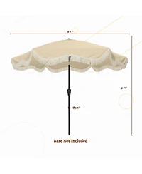 Mondawe 9 Ft Fashionable Boho Vintage Tassels Print Patio Umbrella with Push Button Tilt Pole