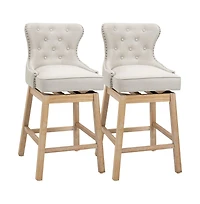 Set of 2, 30 Inch Swivel Bar Stools with Nailhead Trim & Rubberwood Legs-The Pop Home
