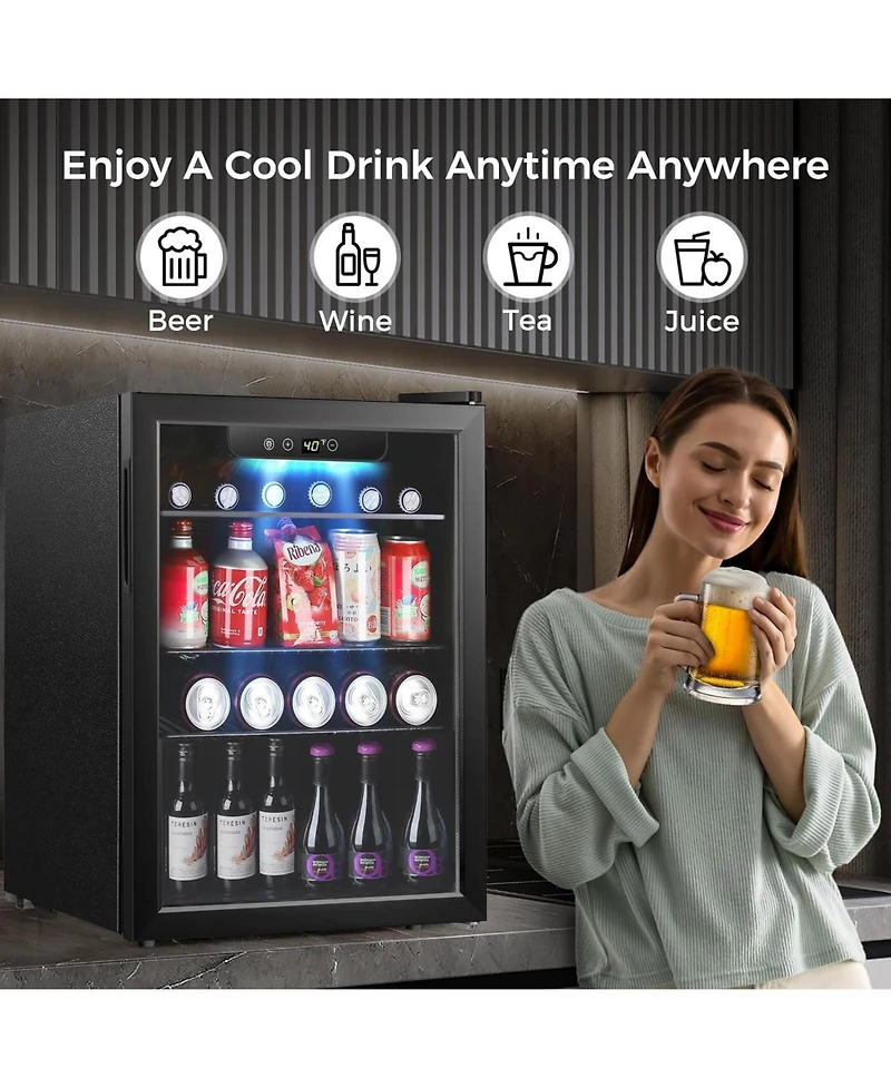 Cowsar 24 Bottle Wine Cooler/Cabinet Beverage Refrigerator Small Mini Wine Cellar Beer Soda Clear Glass Door Bar Fridge Quiet Operation Compressor Adj
