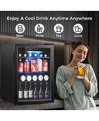 Cowsar 24 Bottle Wine Cooler/Cabinet Beverage Refrigerator Small Mini Wine Cellar Beer Soda Clear Glass Door Bar Fridge Quiet Operation Compressor Adj