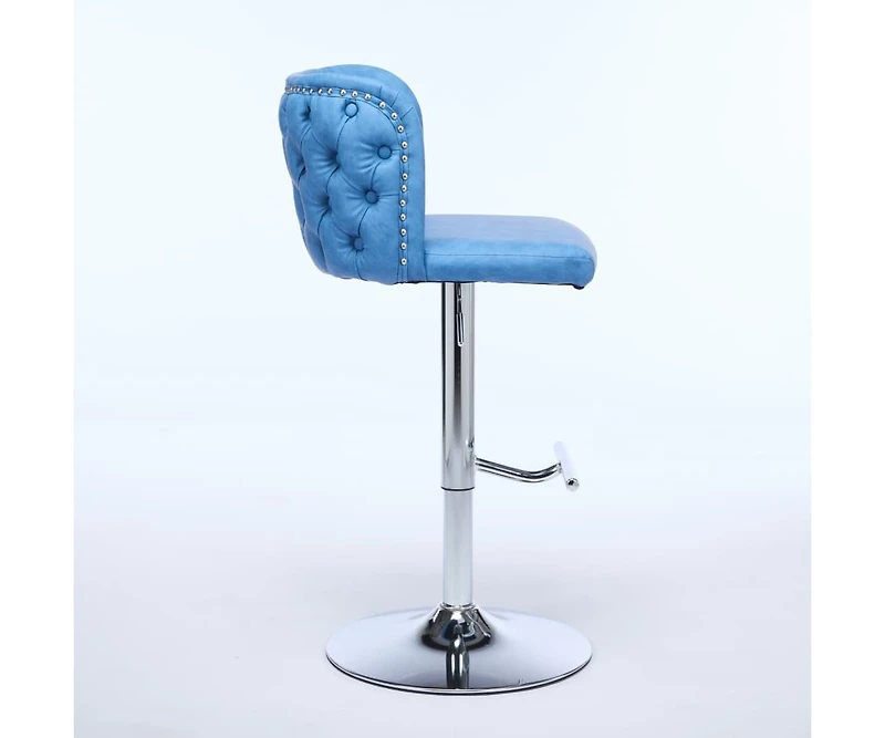 Set of 2 Swivel Bar Stools with Adjustable Height, Pu Leather Tufted High Back Seat and Chrome Base for Kitchen, Home, or Pub-The Pop Home