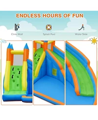 Costway Inflatable Water Slide Mighty Bounce House Castle Moonwalk Splash Pool with 735W Blower